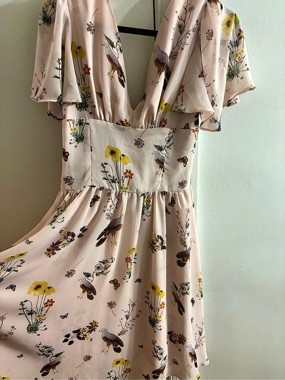 Floral Midi Dress in Pink & Yellow Size Small
